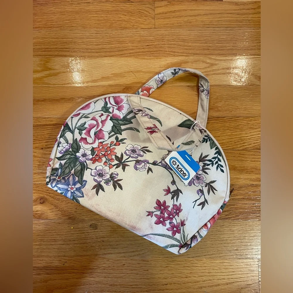 🆕Trina Inc made in USA NWT/Deadstock travel makeup bag-handled bag-floral canvas